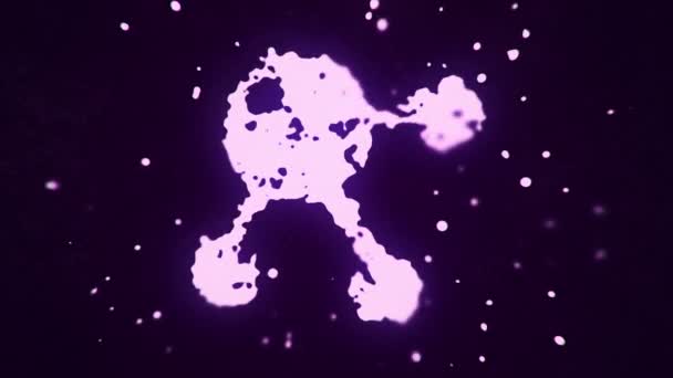 Létající Kapalina Kapalné Částice Tvoří Atom Symbol Tmavém Pozadí Animace — Stock video