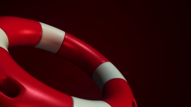 Анимация Медленного Вращения Белого Красного Кольца Lifebuoy Темном Фоне Анимация — стоковое видео