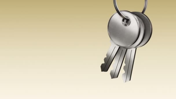 Animace Kovového Kroužku Stříbrnými Klíči Nového Domova Béžovém Pozadí Animace — Stock video