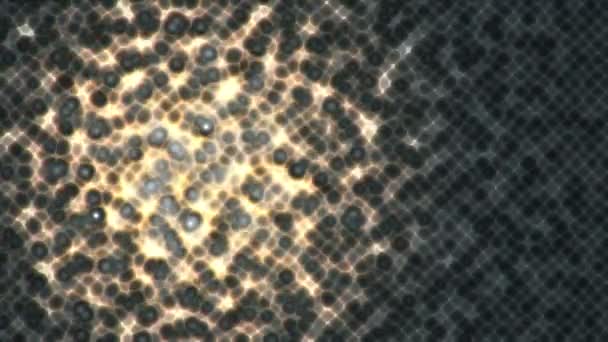 surface abstraite avec des cellules de mosaïque vibrantes dorées brillantes de molécules sur fond noir, Fond de biologie et de microbiologie, Animation de boucle transparente  