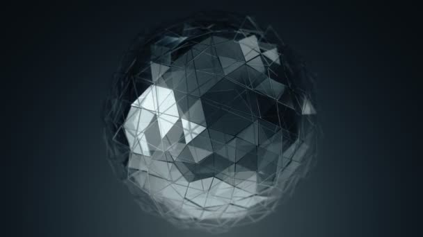 光滑多边形表面旋转玻璃球体的深绿色动画 无缝回路动画的抽象背景 — 图库视频影像