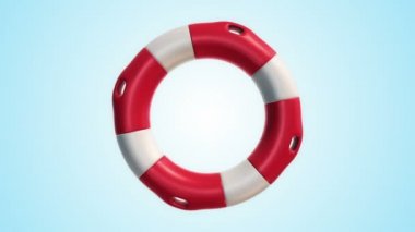 Mavi zemin üzerinde beyaz ve kırmızı yaşam şamandırası halka yavaş döngü animasyonu, pürüzsüz döngü animasyonu 