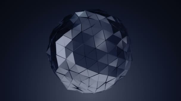 Abstract Background Dark Silver Animation Rotating Glass Sphere Smooth Polygonal — Stock Video