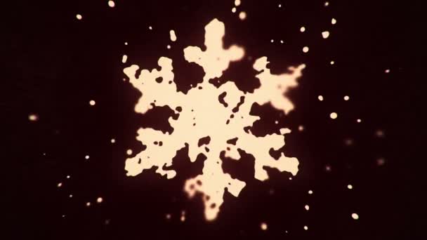 空飛ぶ流体と液体の粒子は暗い背景に雪の結晶のシンボルを形成し シームレスなループのアニメーション — ストック動画
