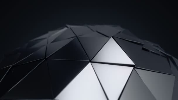 Абстрактний Фон Чорною Анімацією Обертової Скляної Сфери Гладкою Багатокутною Поверхнею — стокове відео