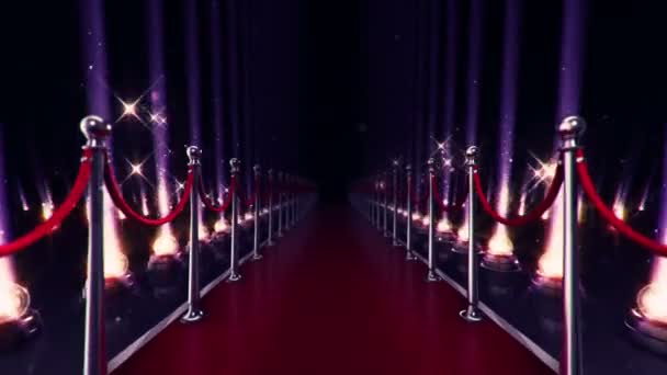Абстрактная Анимация Медленного Движения Красной Ковровой Дорожке Лампочками Прожекторов Голом — стоковое видео