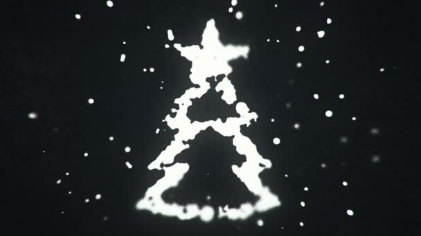 Vliegende Vloeistof Vloeibare Deeltjes Vormen Kerstboom Symbool Donkere Achtergrond Animatie — Stockvideo