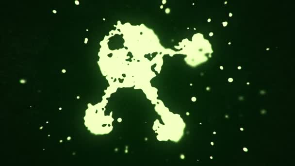 Летающая Жидкость Жидкие Частицы Образуют Символ Атома Темном Фоне Анимация — стоковое видео