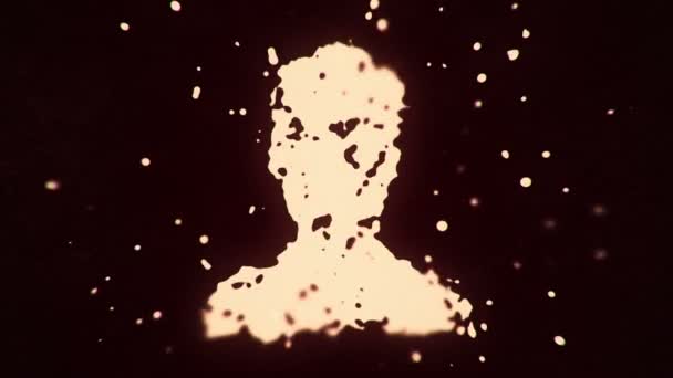 Летающая Жидкость Жидкие Частицы Образуют Символ Человека Темном Фоне Анимация — стоковое видео