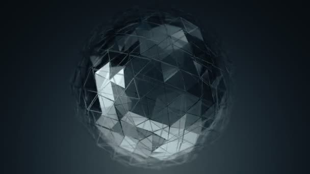 Abstract Background Dark Grey Animation Rotating Glass Sphere Smooth Polygonal — Αρχείο Βίντεο