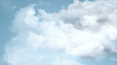Mavi gökyüzü arkaplanındaki beyaz bulutların üzerinden uçmanın animasyonu, kusursuz döngünün animasyonu