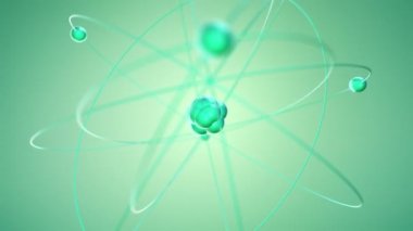 Camdan yavaş dönen atomun yeşil animasyonu, kusursuz döngünün animasyonu 