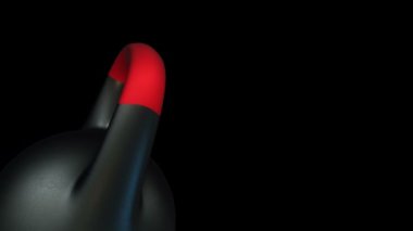 Siyah arka planda dönen kettlebell animasyonu, fitness ve atletizm konsepti. Kusursuz döngünün animasyonu