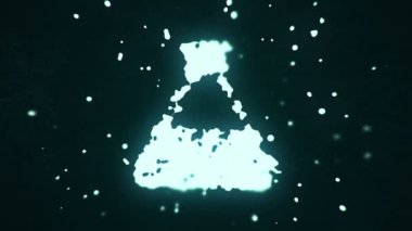 Uçan sıvı ve sıvı parçacıklar koyu arkaplan üzerinde kimyasal matara sembolü oluştururlar, kusursuz döngünün animasyonu