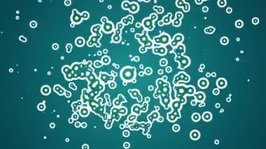 Renkli arkaplan üzerinde düz şekilli daireler olan soyut bir arkaplan. Kusursuz döngünün animasyonu.