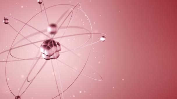 ガラスからの遅い回転原子の赤いアニメーションシームレスなループのアニメーション — ストック動画