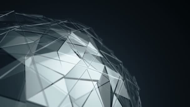 Abstract Background Dark Grey Animation Rotating Glass Sphere Smooth Polygonal — 图库视频影像