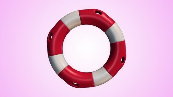 Animation Slow Rotation White Red Lifebuoy Ring Purple Background Animation — Stock Video