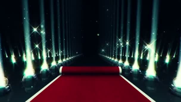 Abstract Animation Slow Move Red Carpet Light Bulbs Projectors Glossy — Stock Video