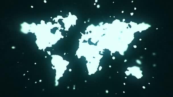 Fluido Volador Partículas Líquidas Forman Mapa Tierra Símbolo Sobre Fondo — Vídeos de Stock