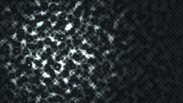 Αφηρημένη Επιφάνεια Λαμπερά Λευκά Δονούμενα Ψηφιδωτά Κύτταρα Μορίων Μαύρο Φόντο — Αρχείο Βίντεο