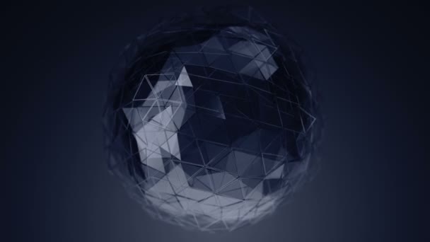 Abstract Background Dark Silver Animation Rotating Glass Sphere Smooth Polygonal — Stock Video