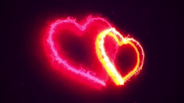 Animation of fire flowing from heart symbols . Animation of seamless loop