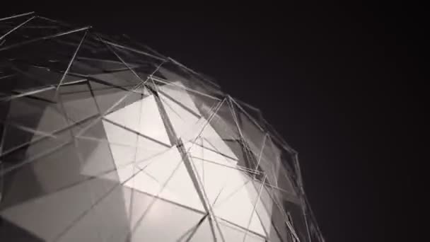 Abstract Background Dark Grey Animation Rotating Glass Sphere Smooth Polygonal — Wideo stockowe