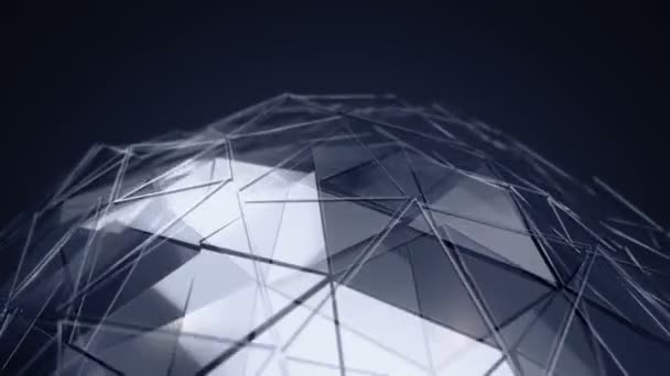 Abstraktní Pozadí Tmavě Stříbrnou Animací Rotující Skleněné Koule Hladkým Polygonálním — Stock video