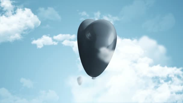 Animatie Vliegen Van Harten Vormige Zilveren Helium Ballonnen Bewolkte Lucht — Stockvideo