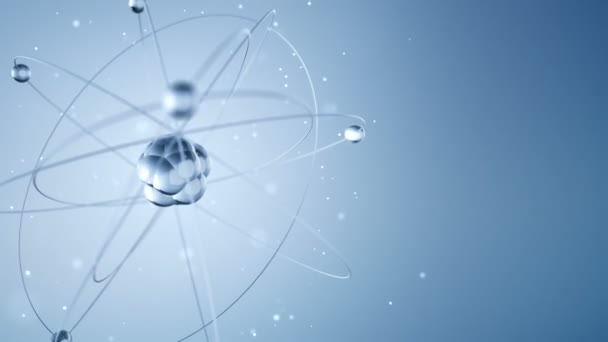 Голубая Анимация Медленного Вращения Атома Стекла Анимация Бесшовного Цикла — стоковое видео