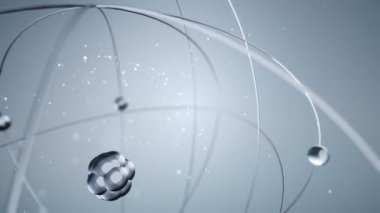 Camdan yavaş dönen atomun gri animasyonu, kusursuz döngünün animasyonu 