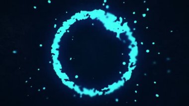 uçan sıvı ve sıvı parçacıklar koyu arkaplanda neon mavisi oluştururlar.