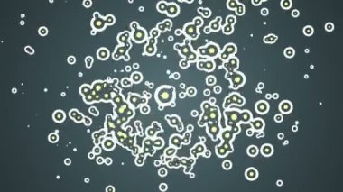 Renkli arkaplan üzerinde düz şekilli daireler olan soyut bir arkaplan. Kusursuz döngünün animasyonu.