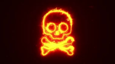 Koyu arkaplanda iltihaplı kafatası sembolünün canlandırılması, kusursuz döngü 
