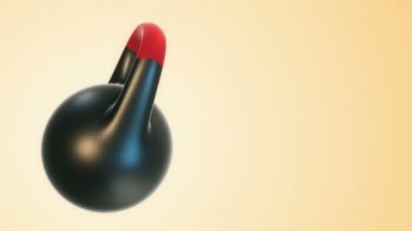 Sarı arka planda dönen kettlebell animasyonu, fitness ve atletizm kavramı. Kusursuz döngünün animasyonu