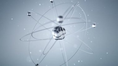 Camdan yavaş dönen atomun gri animasyonu, kusursuz döngünün animasyonu 