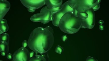 Siyah arkaplanda yükselen yeşil sıvı boya baloncukları ile soyut arkaplan, pürüzsüz döngü animasyonu
