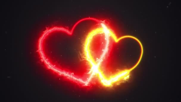 Animazione Del Fuoco Che Scorre Dai Simboli Del Cuore Animazione — Video Stock