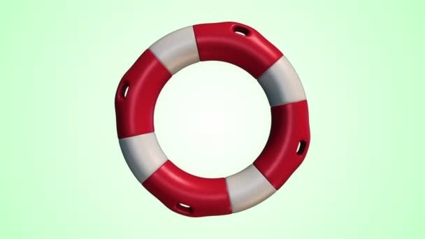 Animation Slow Rotation White Red Lifebuoy Ring Green Background Animation — Stock Video