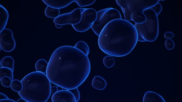 黒色の背景に青色の液体の泡が浮かぶ抽象的な背景 シームレスなループのアニメーション — ストック動画