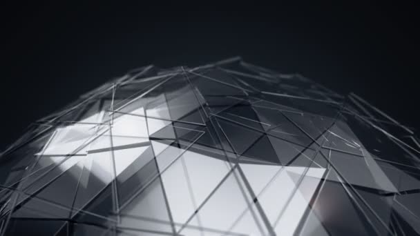 Abstraktní Pozadí Tmavě Šedou Animací Rotující Skleněné Koule Hladkým Polygonálním — Stock video