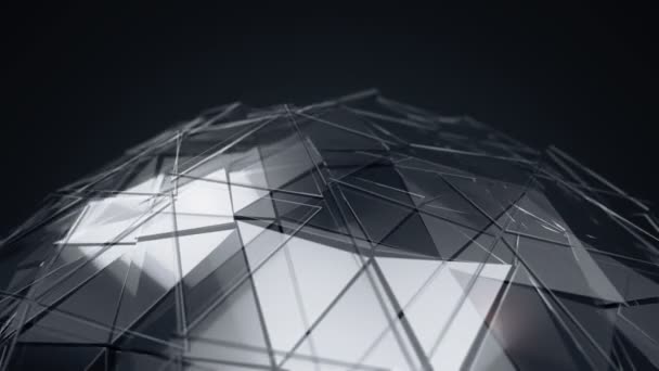 Abstract Background Dark Grey Animation Rotating Glass Sphere Smooth Polygonal — Stok video