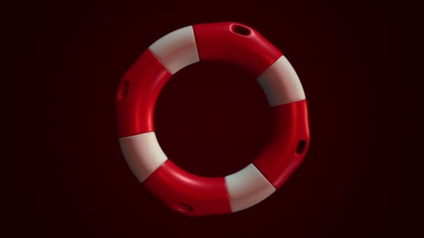 Animation Slow Rotation White Red Lifebuoy Ring Dark Background Animation — Stock Video