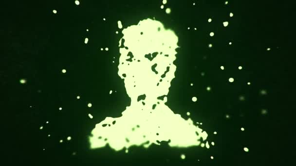 流体と液体の粒子は暗い背景に人のシンボルを形成しシームレスなループのアニメーション — ストック動画