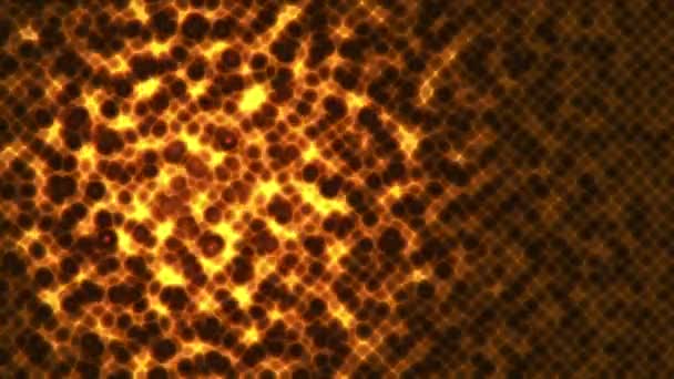 Абстрактна Поверхня Блискучими Помаранчевими Вібраційними Мозаїчними Клітинами Молекул Чорному Тлі — стокове відео