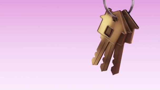 Animação Anel Metálico Com Chaves Douradas Casa Nova Fundo Roxo — Vídeo de Stock