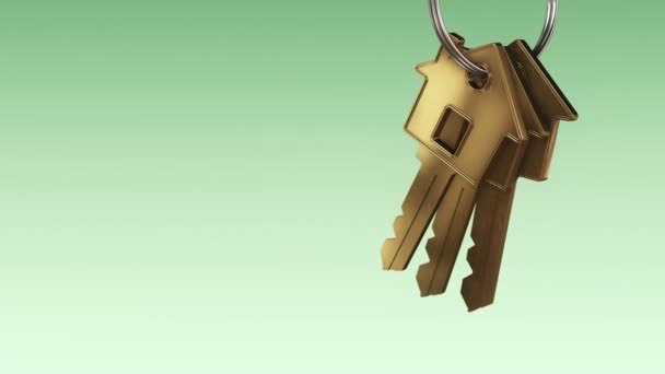 Animace kovového kroužku se zlatými klíči z nového domova na zeleném pozadí, Animace bezešvé smyčky 