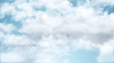 Mavi gökyüzü arkaplanındaki beyaz bulutların üzerinden uçmanın animasyonu, kusursuz döngünün animasyonu