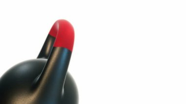 Beyaz arka planda izole edilmiş dönen kettlebell animasyonu, fitness ve atletizm kavramı. Kusursuz döngünün animasyonu